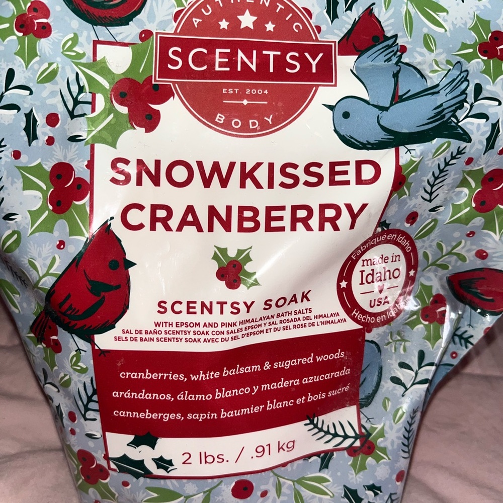 Scentsy Snowkissed Cranberry Soak with Red and Green Design